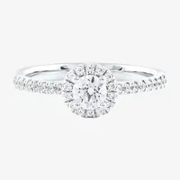 Certified (F / Si1) Womens / CT. T.W. Lab Grown White Diamond 10K Gold Round Side Stone Halo Engagement Ring