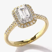 Certified (F / Si1) Womens / CT. T.W. Lab Grown White Diamond 10K Gold Side Stone Halo Engagement Ring