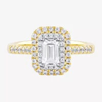 Certified (F / Si1) Womens / CT. T.W. Lab Grown White Diamond 10K Gold Side Stone Halo Engagement Ring