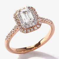 Certified (F / Si1) Womens / CT. T.W. Lab Grown White Diamond 10K Rose Gold Side Stone Halo Engagement Ring