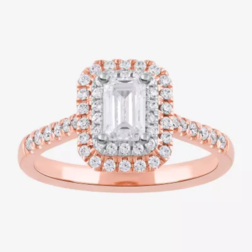 Certified (F / Si1) Womens / CT. T.W. Lab Grown White Diamond 10K Rose Gold Side Stone Halo Engagement Ring