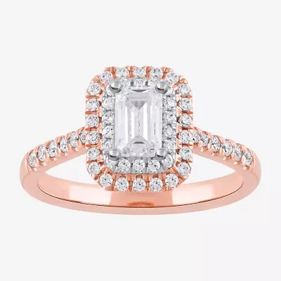 Certified (F / Si1) Womens / CT. T.W. Lab Grown White Diamond 10K Rose Gold Side Stone Halo Engagement Ring