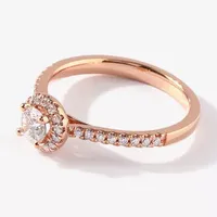 Certified (F / Si1) Womens / CT. T.W. Lab Grown White Diamond 10K Rose Gold Round Side Stone Halo Engagement Ring