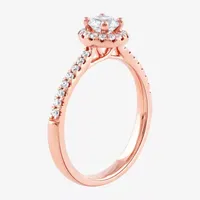 Certified (F / Si1) Womens / CT. T.W. Lab Grown White Diamond 10K Rose Gold Round Side Stone Halo Engagement Ring