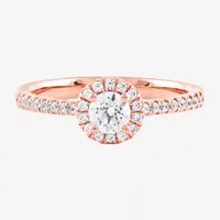 Certified (F / Si1) Womens / CT. T.W. Lab Grown White Diamond 10K Rose Gold Round Side Stone Halo Engagement Ring