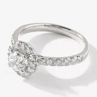 Certified (F / Si1) Womens CT. T.W. Lab Grown White Diamond 10K Gold Round Side Stone Halo Engagement Ring