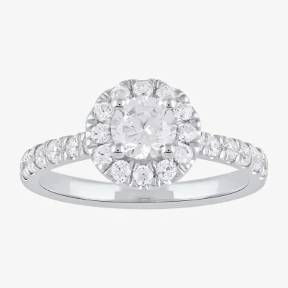 Certified (F / Si1) Womens CT. T.W. Lab Grown White Diamond 10K Gold Round Side Stone Halo Engagement Ring