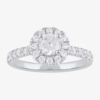 Certified (F / Si1) Womens CT. T.W. Lab Grown White Diamond 10K Gold Round Side Stone Halo Engagement Ring