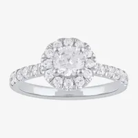 Certified (F / Si1) Womens CT. T.W. Lab Grown White Diamond 10K Gold Round Side Stone Halo Engagement Ring