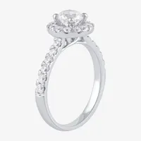 Certified (F / Si1) Womens CT. T.W. Lab Grown White Diamond 10K Gold Round Side Stone Halo Engagement Ring