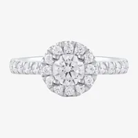 Certified (F / Si1) Womens CT. T.W. Lab Grown White Diamond 10K Gold Round Side Stone Halo Engagement Ring