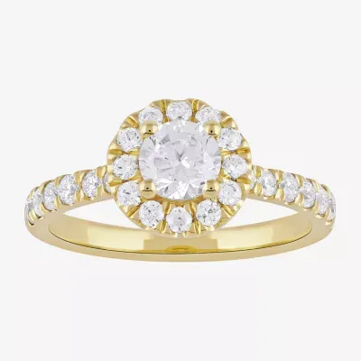 Certified (F / Si1) Womens / CT. T.W. Lab Grown White Diamond 10K Gold Round Side Stone Halo Engagement Ring