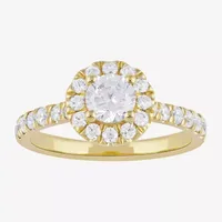 Certified (F / Si1) Womens / CT. T.W. Lab Grown White Diamond 10K Gold Round Side Stone Halo Engagement Ring