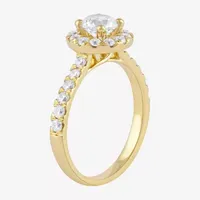 Certified (F / Si1) Womens / CT. T.W. Lab Grown White Diamond 10K Gold Round Side Stone Halo Engagement Ring