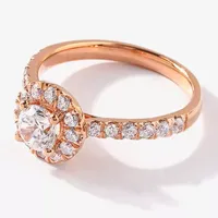 Certified (F / Si1) Womens CT. T.W. Lab Grown White Diamond 10K Rose Gold Round Side Stone Halo Engagement Ring