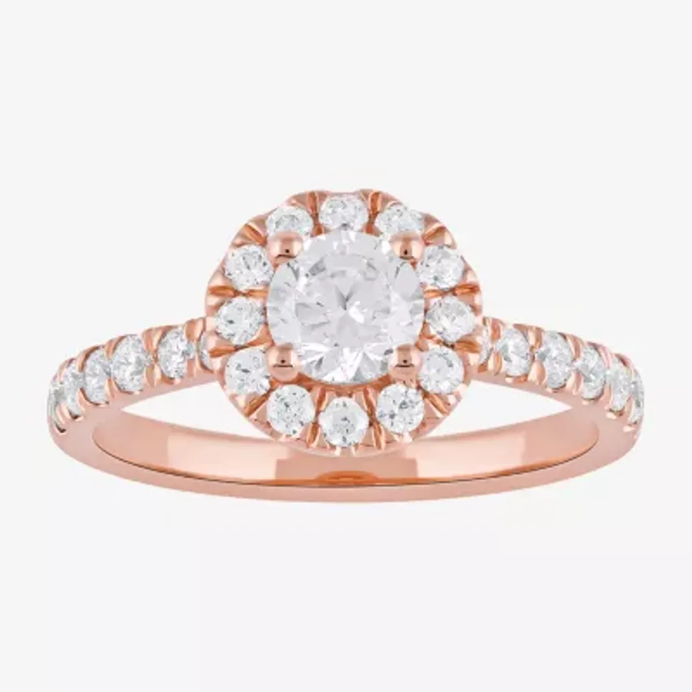 Certified (F / Si1) Womens CT. T.W. Lab Grown White Diamond 10K Rose Gold Round Side Stone Halo Engagement Ring