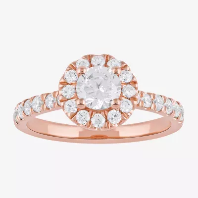 Certified (F / Si1) Womens CT. T.W. Lab Grown White Diamond 10K Rose Gold Round Side Stone Halo Engagement Ring