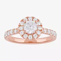 Certified (F / Si1) Womens CT. T.W. Lab Grown White Diamond 10K Rose Gold Round Side Stone Halo Engagement Ring