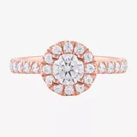 Certified (F / Si1) Womens CT. T.W. Lab Grown White Diamond 10K Rose Gold Round Side Stone Halo Engagement Ring