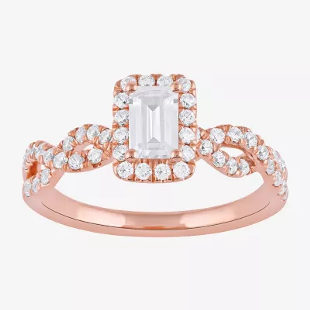 Certified (F / Si1) Womens 3/4 CT. T.W. Lab Grown White Diamond 10K Rose Gold Side Stone Halo Engagement Ring