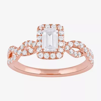 Certified (F / Si1) Womens 3/4 CT. T.W. Lab Grown White Diamond 10K Rose Gold Side Stone Halo Engagement Ring
