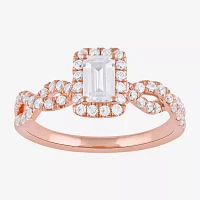 Certified (F / Si1) Womens 3/4 CT. T.W. Lab Grown White Diamond 10K Rose Gold Side Stone Halo Engagement Ring