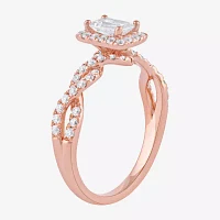 Certified (F / Si1) Womens 3/4 CT. T.W. Lab Grown White Diamond 10K Rose Gold Side Stone Halo Engagement Ring