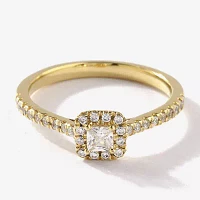 Certified (F / Si1) Womens / CT. T.W. Lab Grown White Diamond 10K Gold Cushion Side Stone Halo Engagement Ring