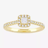 Certified (F / Si1) Womens / CT. T.W. Lab Grown White Diamond 10K Gold Cushion Side Stone Halo Engagement Ring