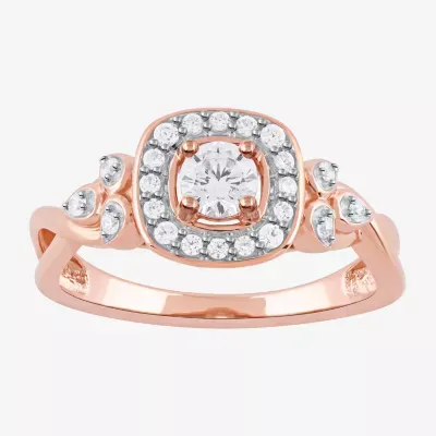 Certified (F / Si1) Womens 3/8 CT. T.W. Lab Grown White Diamond 10K Rose Gold Cushion Halo Engagement Ring