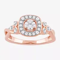 Certified (F / Si1) Womens 3/8 CT. T.W. Lab Grown White Diamond 10K Rose Gold Cushion Halo Engagement Ring