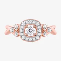 Certified (F / Si1) Womens 3/8 CT. T.W. Lab Grown White Diamond 10K Rose Gold Cushion Halo Engagement Ring