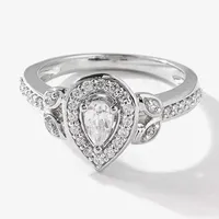 Certified (F / Si1) Womens / CT. T.W. Lab Grown White Diamond 10K Gold Pear Side Stone Halo Engagement Ring