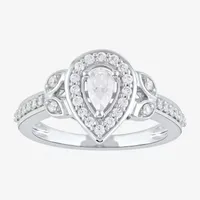 Certified (F / Si1) Womens / CT. T.W. Lab Grown White Diamond 10K Gold Pear Side Stone Halo Engagement Ring