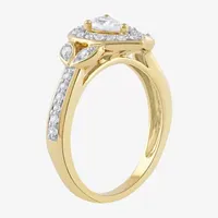 Certified (F / Si1) Womens 1/ CT. T.W. Lab Grown White Diamond 10K Gold Pear Side Stone Halo Engagement Ring