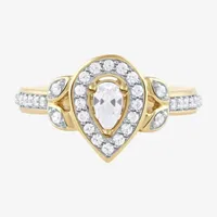 Certified (F / Si1) Womens 1/ CT. T.W. Lab Grown White Diamond 10K Gold Pear Side Stone Halo Engagement Ring