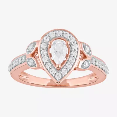 Certified (F / Si1) Womens / CT. T.W. Lab Grown White Diamond 10K Rose Gold Pear Side Stone Halo Engagement Ring