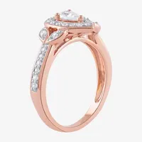 Certified (F / Si1) Womens 1/ CT. T.W. Lab Grown White Diamond 10K Rose Gold Pear Side Stone Halo Engagement Ring