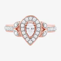 Certified (F / Si1) Womens / CT. T.W. Lab Grown White Diamond 10K Rose Gold Pear Side Stone Halo Engagement Ring