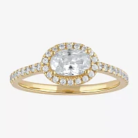 Certified (F / Si1) Womens / CT. T.W. Lab Grown White Diamond 10K Gold Oval Side Stone Halo Engagement Ring