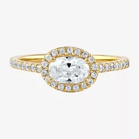 Certified (F / Si1) Womens / CT. T.W. Lab Grown White Diamond 10K Gold Oval Side Stone Halo Engagement Ring