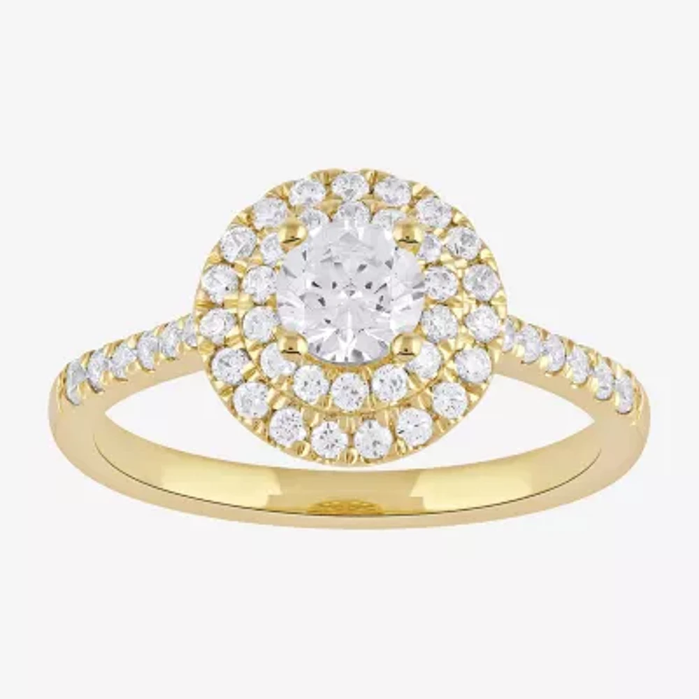 Certified (F / Si1) Womens / CT. T.W. Lab Grown White Diamond 10K Gold Round Side Stone Halo Engagement Ring