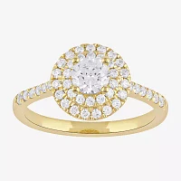 Certified (F / Si1) Womens / CT. T.W. Lab Grown White Diamond 10K Gold Round Side Stone Halo Engagement Ring