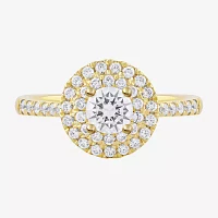 Certified (F / Si1) Womens / CT. T.W. Lab Grown White Diamond 10K Gold Round Side Stone Halo Engagement Ring