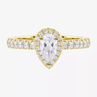 Certified (F / Si1) Womens / CT. T.W. Lab Grown White Diamond 10K Gold Pear Side Stone Halo Engagement Ring