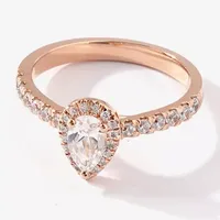 Certified (F / Si1) Womens CT. T.W. Lab Grown White Diamond 10K Rose Gold Pear Side Stone Halo Engagement Ring