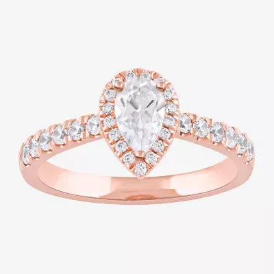 Certified (F / Si1) Womens CT. T.W. Lab Grown White Diamond 10K Rose Gold Pear Side Stone Halo Engagement Ring