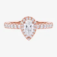Certified (F / Si1) Womens CT. T.W. Lab Grown White Diamond 10K Rose Gold Pear Side Stone Halo Engagement Ring
