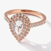 Certified (F / Si1) Womens 1 CT. T.W. Lab Grown White Diamond 10K Rose Gold Pear Side Stone Halo Engagement Ring