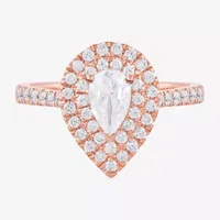 Certified (F / Si1) Womens 1 CT. T.W. Lab Grown White Diamond 10K Rose Gold Pear Side Stone Halo Engagement Ring